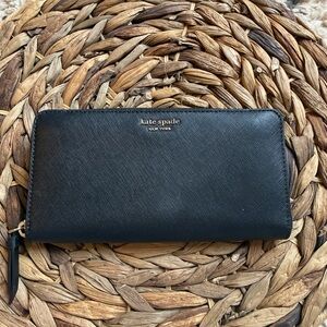 kate spade Black Zip-Around Saffiano Leather Wallet